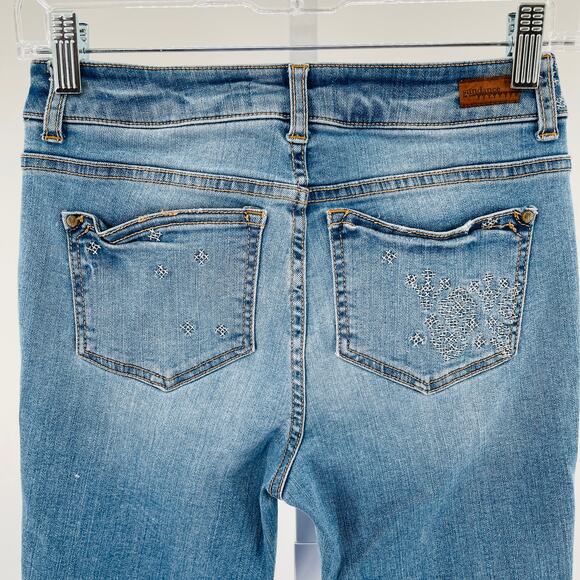 Sundance Blue Denim Straight Leg Medium Wash Embroidered Distressed Jeans W25 - Picture 5 of 11
